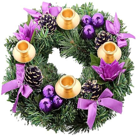 BUNIQ Weihnachtskranz Kerzenhalter, 30 cm Künstlicher Adventskranz Mit Kerzenhaltern, Weihnachts-Advents-Kerzenhalter, Adventskranz Kerzenhalter Weihnachtsdeko