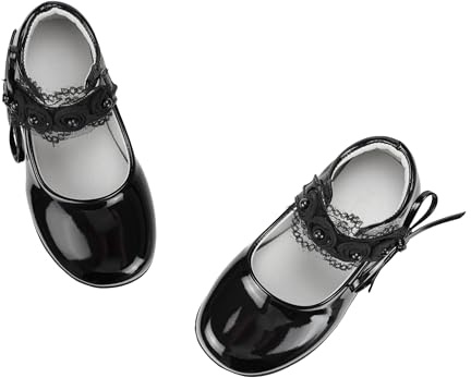 TRIWORIAE-Zapatos Planos Chica Bailarinas Mary Jane Princesa de Niña con Lazo, Encaje por Escuela, Eventos, Fiestas Negro 29