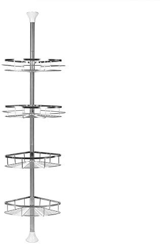 MUL-BOUTIQUE Estantería de baño telescópica, Direct Etagere Ducha Telescópica, Blanco Estantería, Cuarto de baño, acero inoxidable sin taladrar, 4 ganchos