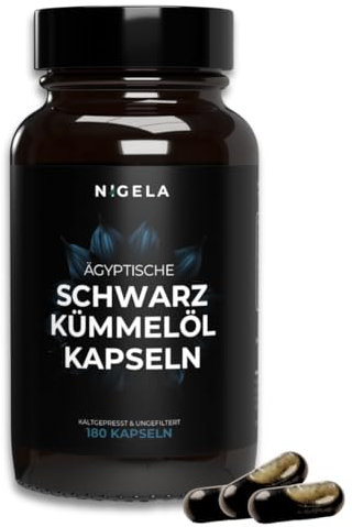 Nigela Schwarzkümmelöl Kapseln kaltgepresst - Ägyptisches Schwarzkümmelöl ungefiltert - Hochwertige Schwarzkümmel Öl Kapseln aus Deutschland - 180 Stück