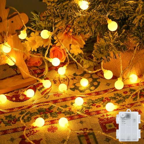 Gcstnn Lichterkette Batterie Außen 6M 40 LED Warmweiß Globe Lichterketten mit 6h Timer, IP65 Wasserdicht Kugeln Lichterkette für Schlafzimmer,Balkon, Kinderzimmer, Weihnachts baum Deko