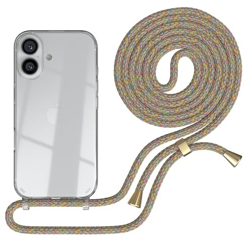 EAZY CASE telefonkedja kompatibel med iPhone 16 - telefonfodral med nyckelband, telefonsladd med silikonfodral, fodral med rem, snygg kedja med fodral för smartphone i Regnbåge