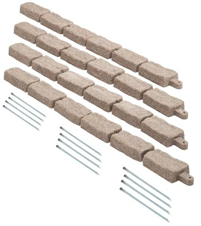 VEVOR Bordatura per Prato in Finta Pietra da 1180 x 57 mm Bordatura per Cortile Resistente allo Sbiadimento, Dimensioni di Mattone con Punte di Ancoraggio, per Vialetti, Passerelle, Marrone, 4 Pezzi