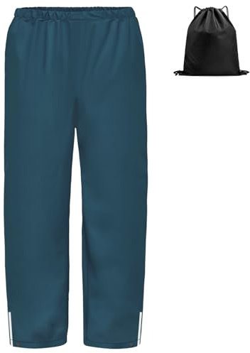 BSBUY Cubre Pantalon Impermeable Niño, Pantalones de Lluvia para Niños y Bolsa de Almacenamiento, Pantalon Impermeable con Bandas Reflectantes y Cierres a Presión, Código Azul Marino-142