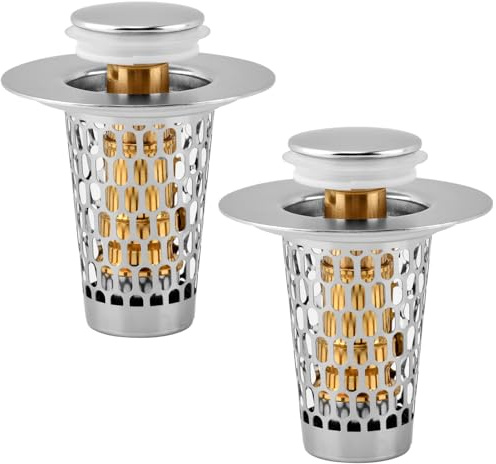 2Pack Bathroom Sink Stopper, Universal Drain Filter for Stainless Steel Floor Drain Filter, Universal Bathroom Sink Drains Pop-up Stopper with Filter Basket Hair Strainer(Color:Silver)