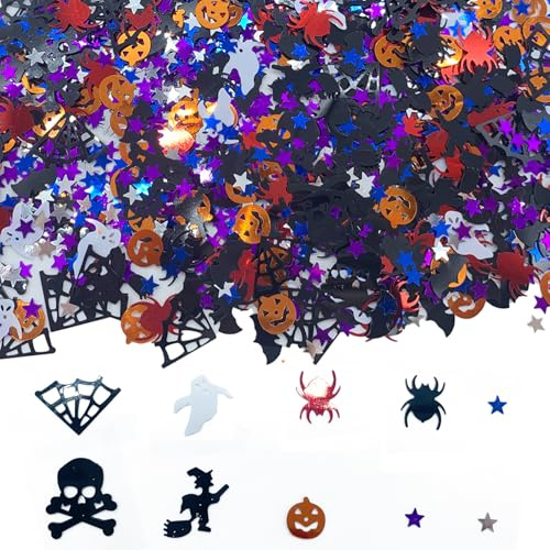 CUVZORA 700 confeti decorativo de Halloween, decoración de mesa de Halloween, decoración de fiesta de Halloween, decoración de tarjetas, álbumes de recortes, confeti globo, fantasma, telarañas