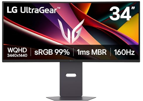 LG UltraGear G6 Gaming Monitor 34G600A-B, Curved UWQHD 1440p VA, 34 inch, 160Hz, 5ms GtG, 1ms MBR, Built-in Speakers, Multi Adjustable display, HDMI, DP, Black
