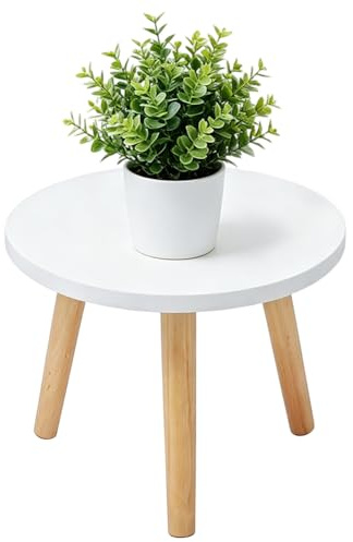 EUBSWA Support de Plantes en Bois, Blanc Lourdeur Tabouret pour Plantes Rond avec 3 Pieds pour Différentes Tailles de Pots de Fleurs Tabouret pour Fleurs pour Jardin l'Intérieur l'Extérieur (22x28cm)