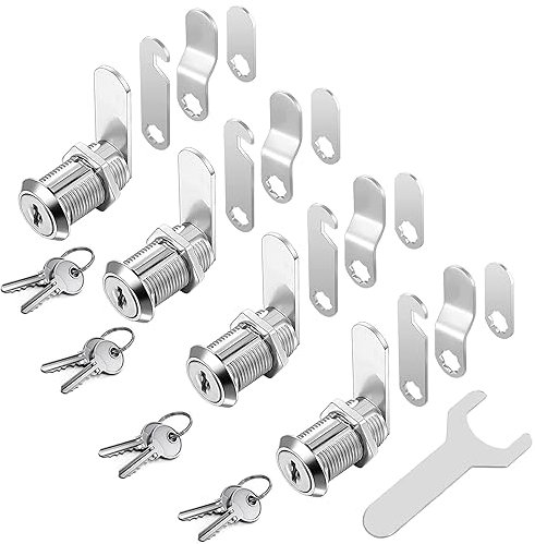 YOUTU 4 Stück Briefkastenschloss Möbelschlösser Zylinderschloss Verschiedenschließend Zylinder Cam Lock Schrankschloss Spindtürschloss Schubladeschloss mit 2 Schlüsseln (16mm)