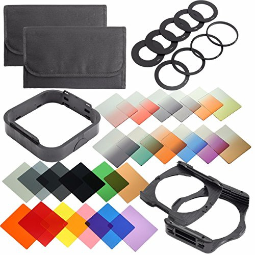 QKOO Camera Lens Filters Kit: Complete 24 Piece Square Color Filters Set +9pcs Adapter Rings +Wide Angle Holder +Filter Holder +Square Lens Hood +Cases for DSLR Cameras for Cokin P Series