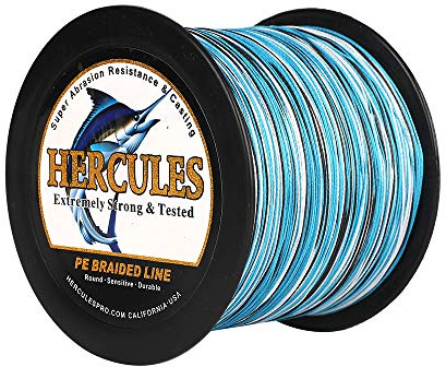 HERCULES Super Cast 1000M 1094 Yards Braided Fishing Line 100 LB Test for Saltwater Freshwater PE Braid Fish Lines Superline 8 Strands - Blue Camo, 100LB (45.4KG), 0.55MM
