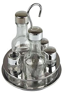 Gierre 6492500 Oliera 5 Pezzi in Vetro con Struttura in Acciaio Inossidabile e Tappi in Plastica, Colore Acciaio, Cm 16 X 22 H