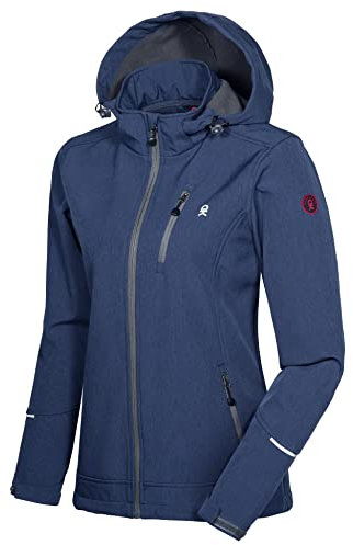 Little Donkey Andy Damen Softshell Jacke Skijacke mit Abnehmbarer Kapuze, Fleecefutter und wasserabweisend Grau Blau DE XL(EU XXL)