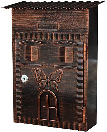 FYZS Caja de Letras Antigua, 22 x 9.5 x 34 cm, buzón de Montaje en inglés Estilo inglés, Material de Hoja galvanizada, con Techo, Bronce (Color : Bronze)