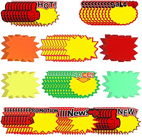 Zonon 550 Pcs Starburst Sale Signs for Retail Store, Blank Price Tags 3.5 x 2.8 Inch Fluorescent for Sale Sign Assorted Sold Tags Neon Paper Price Labels for Retail Store, Supermarket, 11 Styles