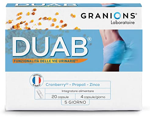 DUAB | Confort Urinario | Benessere Femminile| Sistema Immunitario | Mirtillo Rosso, Propoli, Oligoelemento (Zinco) |Integratore Alimentare | 20 Capsule | Formula Brevettata | Laboratoire des Granions