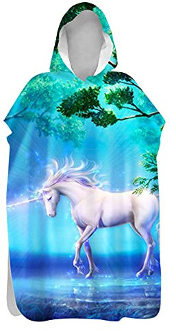 Morbuy Kinder Badeponcho mit Kapuze, Einhorn-Druck Bademantel Mikrofaser Weich Badetuch Schnelltrocknend Surf Poncho für Mädchen Jungen Erwachsene Schwimmen Strand (75x110cm,weißes Pferd)