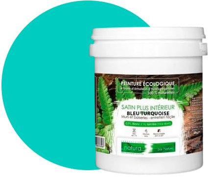 BOX DECO COULEURS Peinture murale naturelle écologique aspect satin intérieur Natura - 1 L, Bleu Turquoise