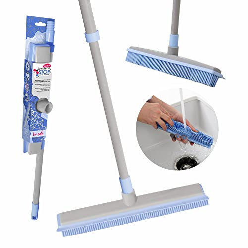 York Bacteria Stop Escoba de Goma con Mango – Escoba Plegable con Altura Ajustable Cuide su hogar Hoy – Estropajo con Mango, Gris y Azul