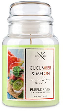 Purple River Große Duftkerze im Glas mit Deckel | Cucumber Melon | Duftkerze Frisch | Kerzen lange Brenndauer | Sojawachskerze | Raumduft für Zuhause
