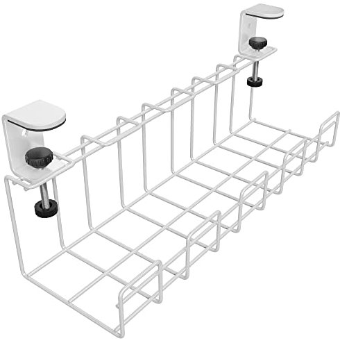 Canal de Cables de Escritorio sujetable para el Orden en el Lugar de Trabajo: gestión de Cables, Cargadores y regletas de enchufes sin Herramientas (tamaño M, Metal Blanco) KD Essentials