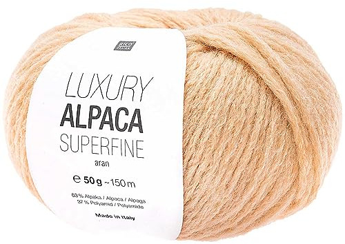 Rico Luxury Alpaca Superfine Aran | Weiche Alpakawolle apricot zum Stricken und Häkeln | Wolle Nadelstärke 5 bis 6 mm (020 Apricot)