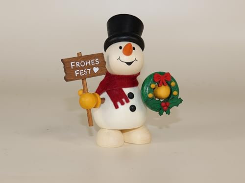 Kunsthandwerk Ullrich Miniaturfigur Schneemann mit Weihnachtskranz und Schild Frohes Fest BxH 8,5x9,5cm NEU Holzfigur Knecht Rubrecht Santa Claus Nikolaus