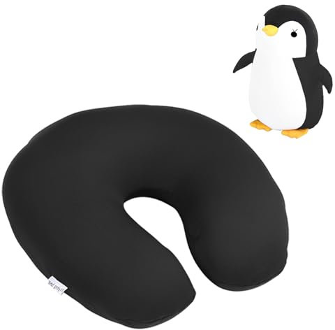 Nizirioo 2 in 1 Nackenkissen Reise U-förmiges Reisekissen Kinder, Cartoon-Transform-Nackenhörnchen, Nackenkissen Kinder Auto Geeignet für Flugzeuge, Reisen, Büro, Ruhe und Schlaf (Pinguin)