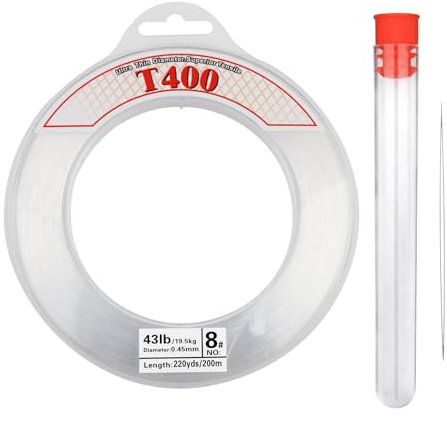 200m klarer Nylonfaden 0,45mm Angelschnur Polyamidfaden Starker Nylondraht Transparente Schnur zum Aufhängen von Ornamenten, Schmuckherstellung, Nähgarn Durchsichtig Perlenfaden, Tragkraft 18kg