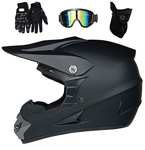 Unisex Volles Gesicht Motocross Helm, mit Brille Handschuhe Maske, Jugend Kinder Offroad Motorrad Kartfahren Absturz Helm, Downhill MTB ATV BMX Quad-Bike Enduro Dreckiges Fahrrad Helm (Color : Black