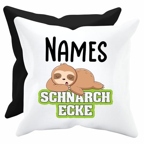 Shirtoo Cuscino regalo con nome e divertente bradipo russo, cuscino stampato in bianco, 40 x 40 cm, con imbottitura come regalo di compleanno o per Natale