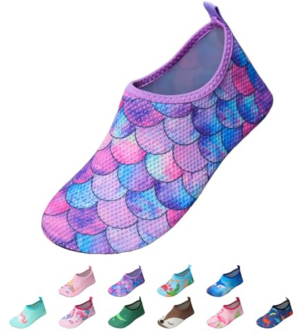 EDOTON Kids Water Shoes Quick Dry Swim Shoes Toddlers Aqua Socks Lightweight Non-Slip Beach Shoes for Beach Swimming Pool (12-13 UK,Purple Fish Scales)