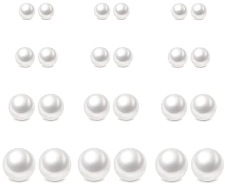 12 Pairs Pearl Stud Earrings, Hypoallergenic Surgical Steel Round Ball
