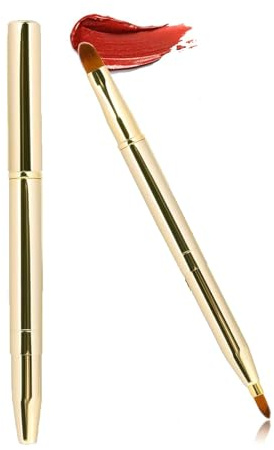 Bbborvox 2 Pcs Retractable Lip Brush, Lipstick & Eyeshadow Brush, Metal Handle, Soft Fibrous Hair, Portable Dual End Lipstick Brush, Lip Contour Makeup Brush