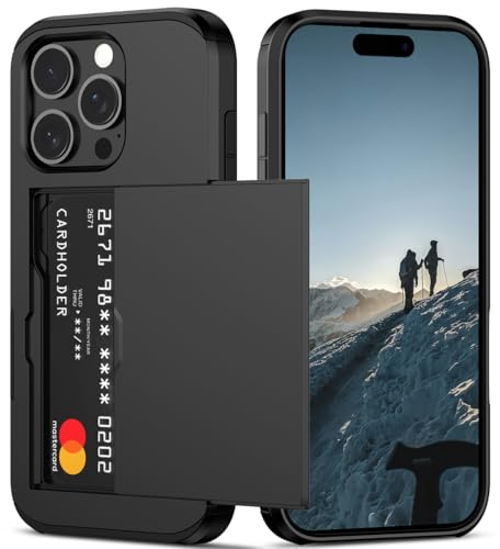 Nvollnoe Compatible with iPhone 16 Pro Case with Card Holder Dual Layer Heavy Duty Protective Shockproof Hidden Card Slot Slim Wallet Phone Cover for iPhone 16 Pro for Women&Men 6.3 inch(Black)