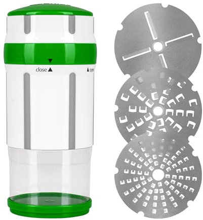 Genius Gewürzmühle Nicer Dicer Maestro mit 3 Klingen 6 tlg., Käsereibe, Muskatnuss Mühle, Parmesanreibe mit Behälter und Deckel, Käsehobel, Knoblauchreibe, Küche Reibe Grinder mit Aufbewahrung, kiwi