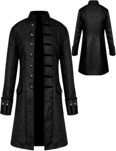YQVGFBY Mittelalter Kleidung, Steampunk Mantel, Halloween Cosplay Kostüme Herren, Frack Gothic Uniform (Schwarz, L)