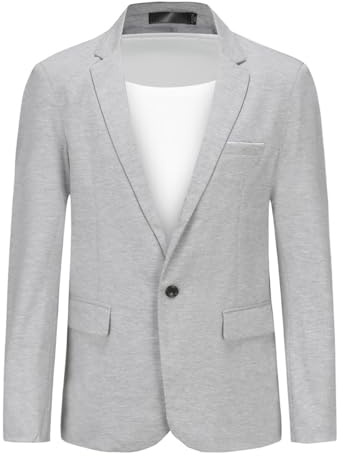 Allthemen Herrkavaj bomull blazer sportig stretch kavaj smal passform affärsjacka lätt fritid, GRÅ, L