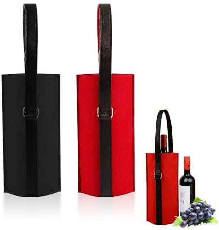 2 sacchetti bottiglie vino, buste per bottiglie vino di feltro, buste regalo con manico, per regalo, matrimonio, compleanno (nero, bordeaux)