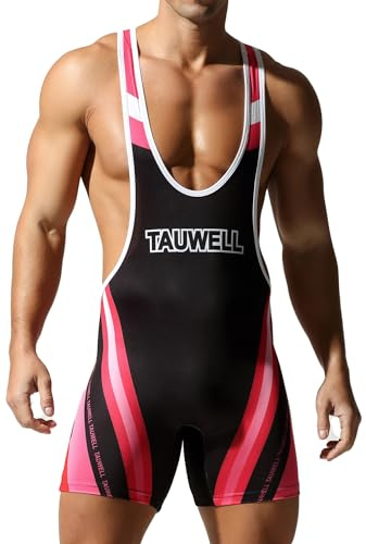 SEAUR Men's Wrestling Singlets Athletic Supporters Sports Underwear One Piece Bodysuit Leotard Jumpsuits Functional Training Enhanced Mobility Supportive Singlet for Athletes Rose Red M