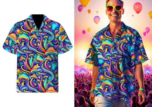 FIESTAS GUIRCA | Camisa Psicodélica Setas (48-50/M) - Accesorio de Disfraz para Hombre Adulto - Ideal para Fiestas de los Años 70, Carnaval y Halloween - Estilo Hippie y Retro - Multicolor