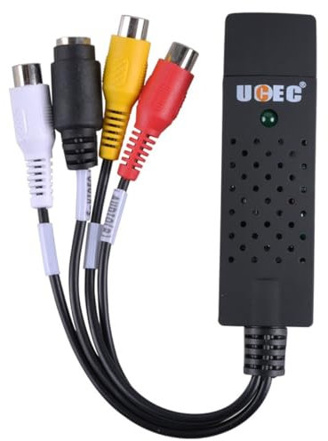 UCEC Périphérique de capture vidéo USB, convertisseur VHS vers numérique, compatible avec magnétoscope, mini DV, Hi8, DVD, PC, TV