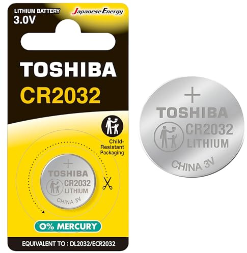 Toshiba Pile CR2032 Bouton, Batterie Lithium 3V, Ultra Longue Durée, 10 Ans de Conservation, sans Mercure, Idéale pour Télécommandes, Airtag, Calculatrices, Clés de Voiture, 40700106