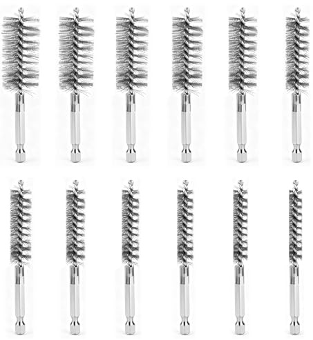 12 Pz Spazzole Metalliche per Trapano, 8-25 mm Spazzole per Filo Metallico, Spazzola Cilindrica con barra esagonale da 1/4(6,3 mm), Spazzola in Acciaio Inossidabile per Lucidare Smerigliare