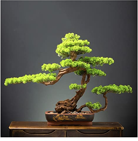Artificial Bonsai Tree - Large Indoor Fake Plant for Home Office Decor, Rustic Potted Green Flower for Farmhouse and Room Decoration