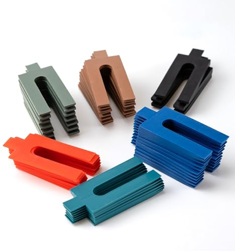 Relaxdays 144-Piece Plastic Spacers Set, 6 Sizes (1–6mm), Window Glazing Blocks, Universal Shims, Colorful, 7.6 x 3.3 x