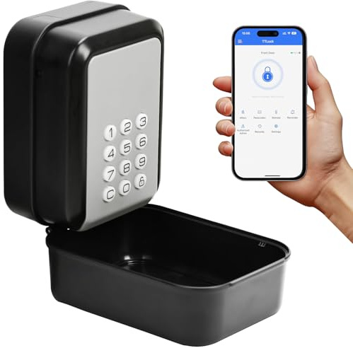 Smart Schlüsselbox, Schlüsseltresor Elektronisch mit Zahlencode Aussen, Bluetooth Schlüsselkasten Wandmontage mit 6-Stellige Zahlen, Wasserdicht Schlüsselsafe für Haus Garage Wohnung, Ferienunterkunft