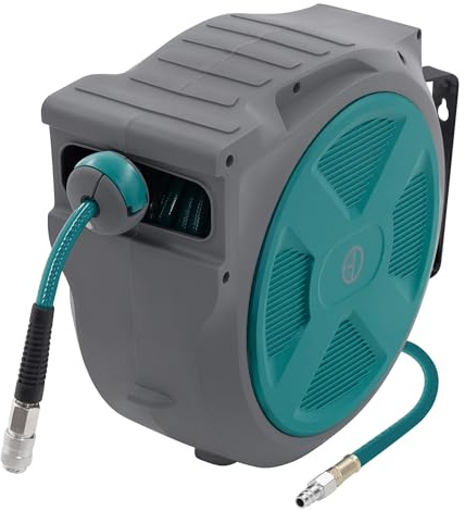ECD Germany Enrouleur de Tuyau à Air Comprimé Automatique 20m + 2m avec Arrêt Intégré, Raccord 1/4 Pouces, Connexion Rapide, Support à Fixation Mural, Pression 15 bar, Pivotant à 180°, Diamètre 12 mm