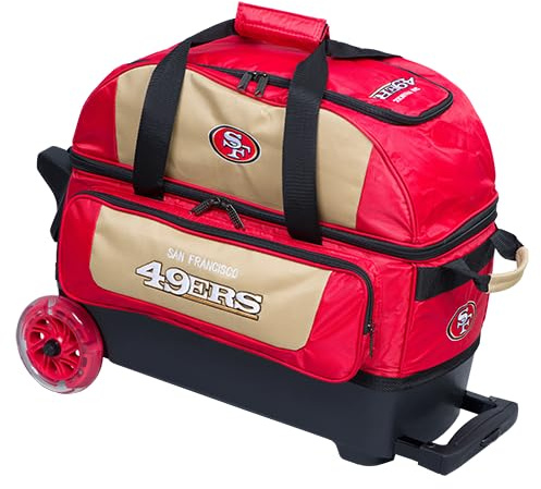 Strikeforce Bowling NFL San Francisco 49ers Two Ball Bowling Roller Bag with Ball, Shoe and Accessory Pockets