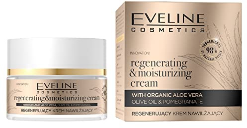 Eveline Cosmetics Organic Gold Revitalisierende Feuchtigkeitscreme mit Aloe Vera, Olivenöl & Hyaluronsäure - 50ml